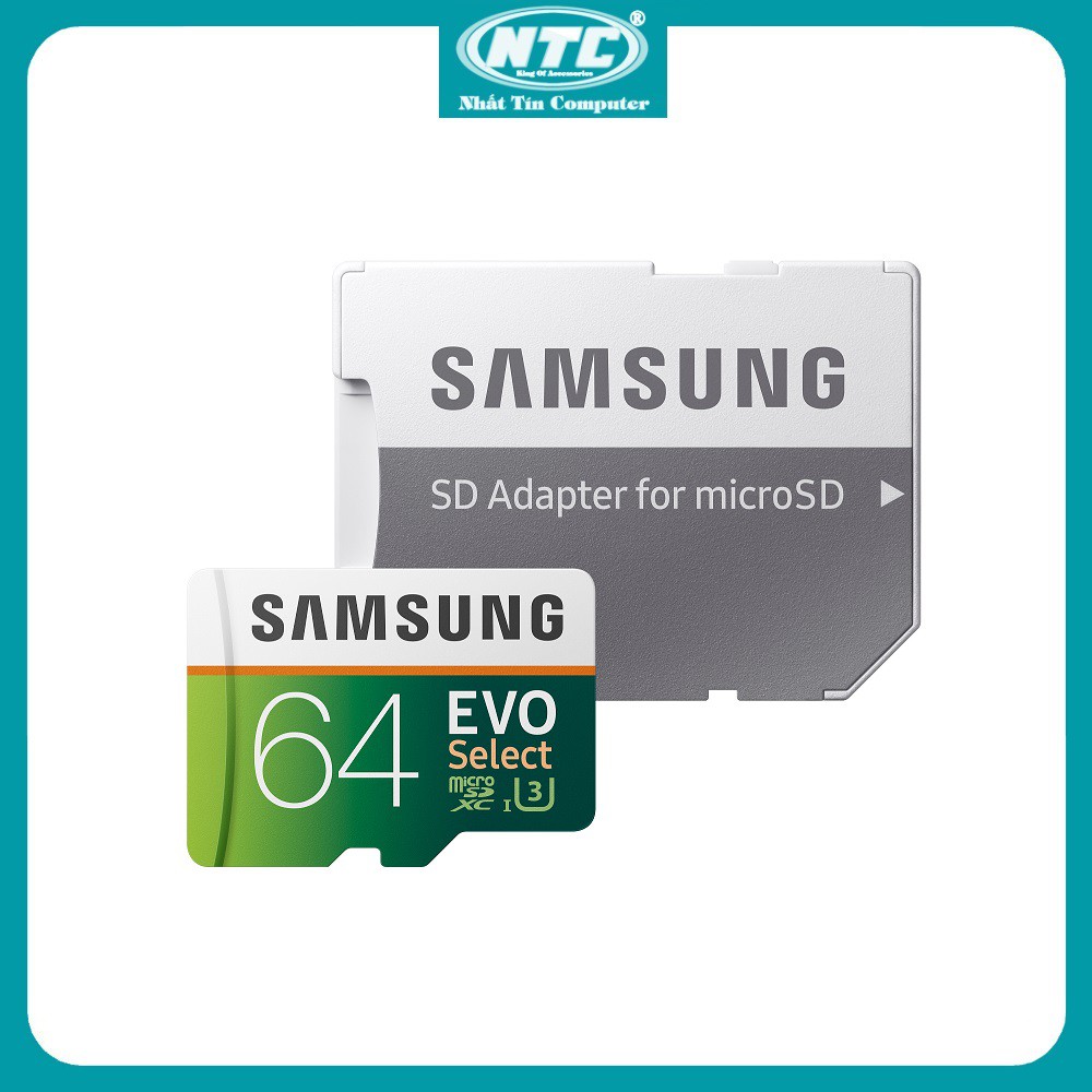 Thẻ nhớ MicroSDXC Samsung Evo Select 64GB U3 4K 100MB/s kèm Adapter (Xanh) - Nhất Tín Computer