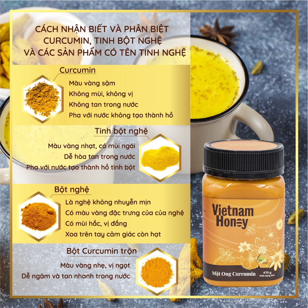 Bộ đôi mật ong Nghệ Curcumin + Gừng sả Vietnam Honey Beera giảm đau họng, đau dạ dày, giúp làm đẹp da( 470gx 2)
