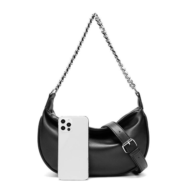 Túi xách IELGY hình bán nguyệt phối dây xích phong cách retro dành cho nữ