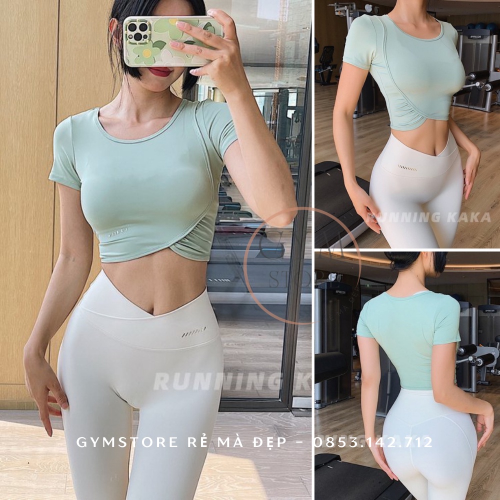 Áo Thun Ôm Body Croptop Tay Ngắn Thể Thao Nữ Tập Gym Yoga Pilate YThun Poly Nhún Eo Tôn Dáng GYMSTORE 993