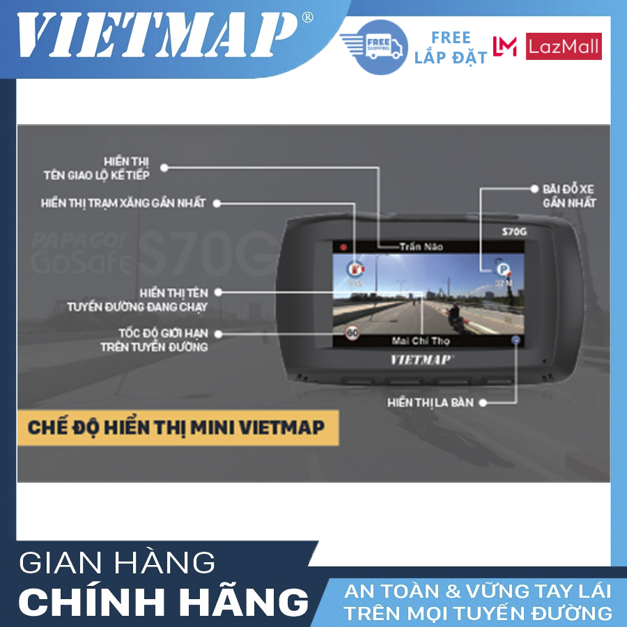 VIETMAP PAPAGO GOSAFE S70G + Mini VietMap - Camera Hành Trình Ô tô + Cảnh Báo Giao Thông - Lệch làn VM-PAPAGO | BigBuy360 - bigbuy360.vn
