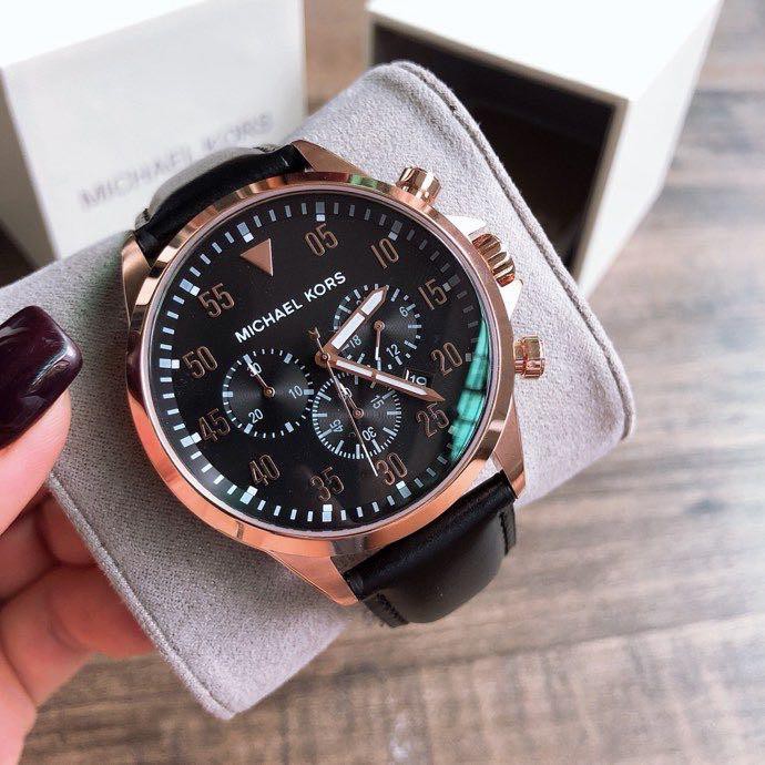 Đồng hồ nam michael kors mk8535 gage , dây da màu đen vỏ vàng hồng
