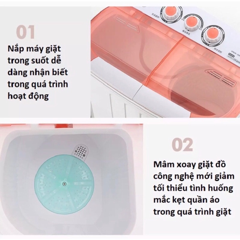 Máy giặt mini 2 lồng giặt 6kg cao cấp chính hãng siêu bền, tích kiệm điện năng dành cho gia đình