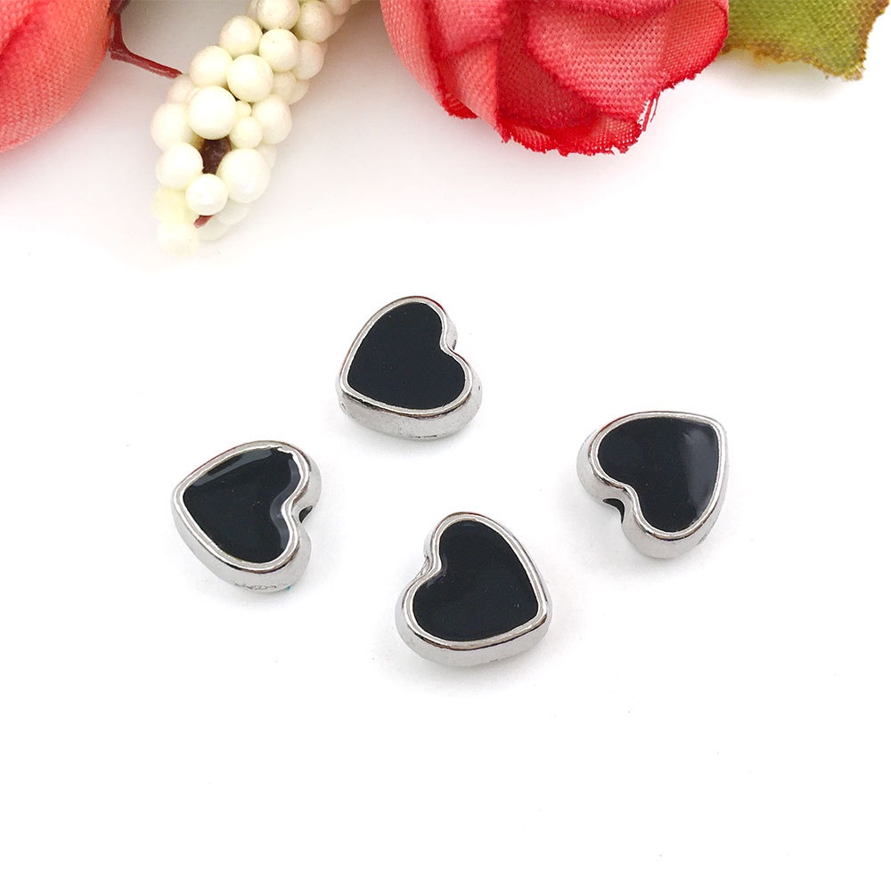 Set 5 hạt cườm hình trái tim 8mm bằng kim loại dùng làm trang sức DIY