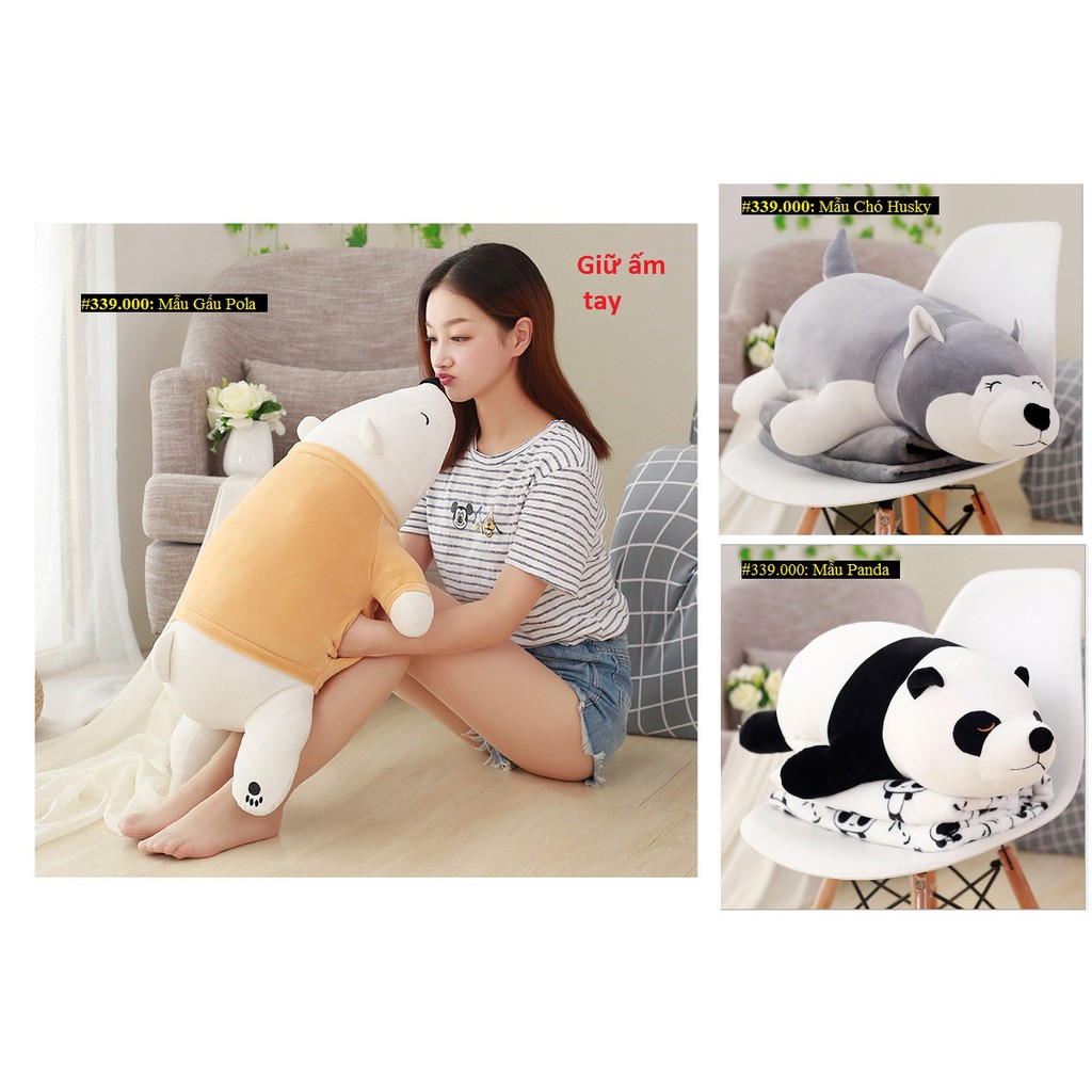 Gối Mền Văn Phòng 3in1 Siêu CUTE có Ủ Ấm Tay, Nỉ Nhung Siêu Mịn, Chăn Gối Văn Phòng