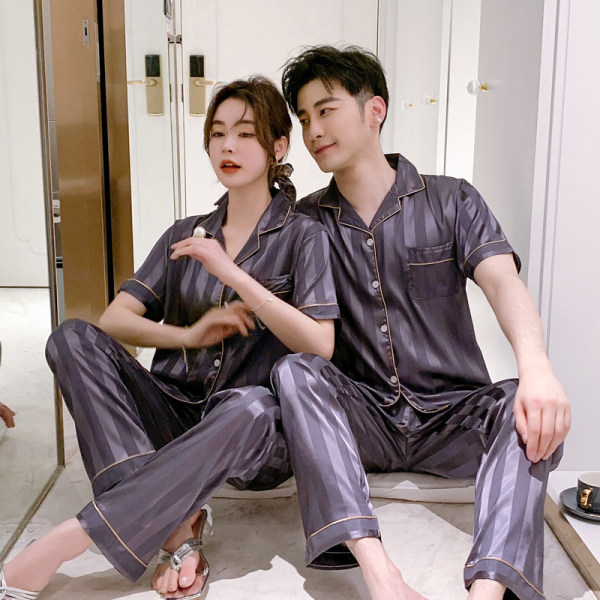 Bộ Đồ Ngủ Tay Ngắn Vải Lụa Satin Mềm Mại Cỡ Lớn Thời Trang Cho Nam Và Nữ