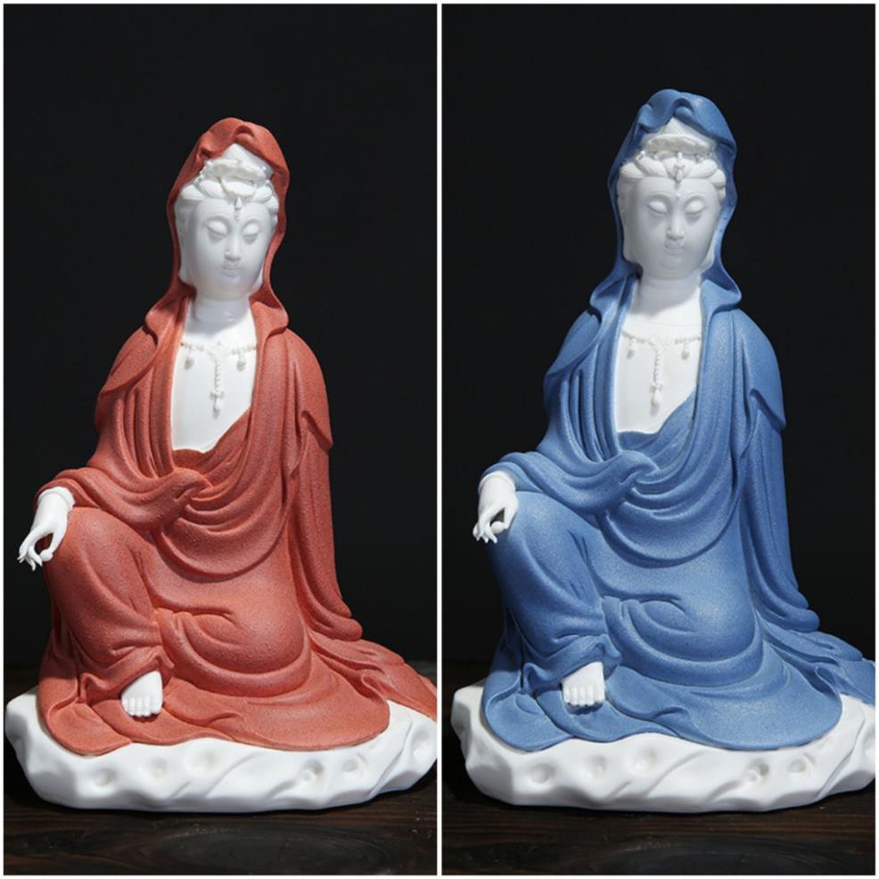 Tượng Quan Âm gốm trắng tọa thiền tịnh tâm- Tượng phật gốm tử sa trang trí decor ghép lũa