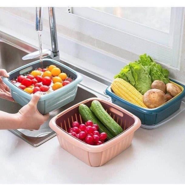 Rổ Vuông Kèm Chậu Có Nắp Đậy Tiện Lợi