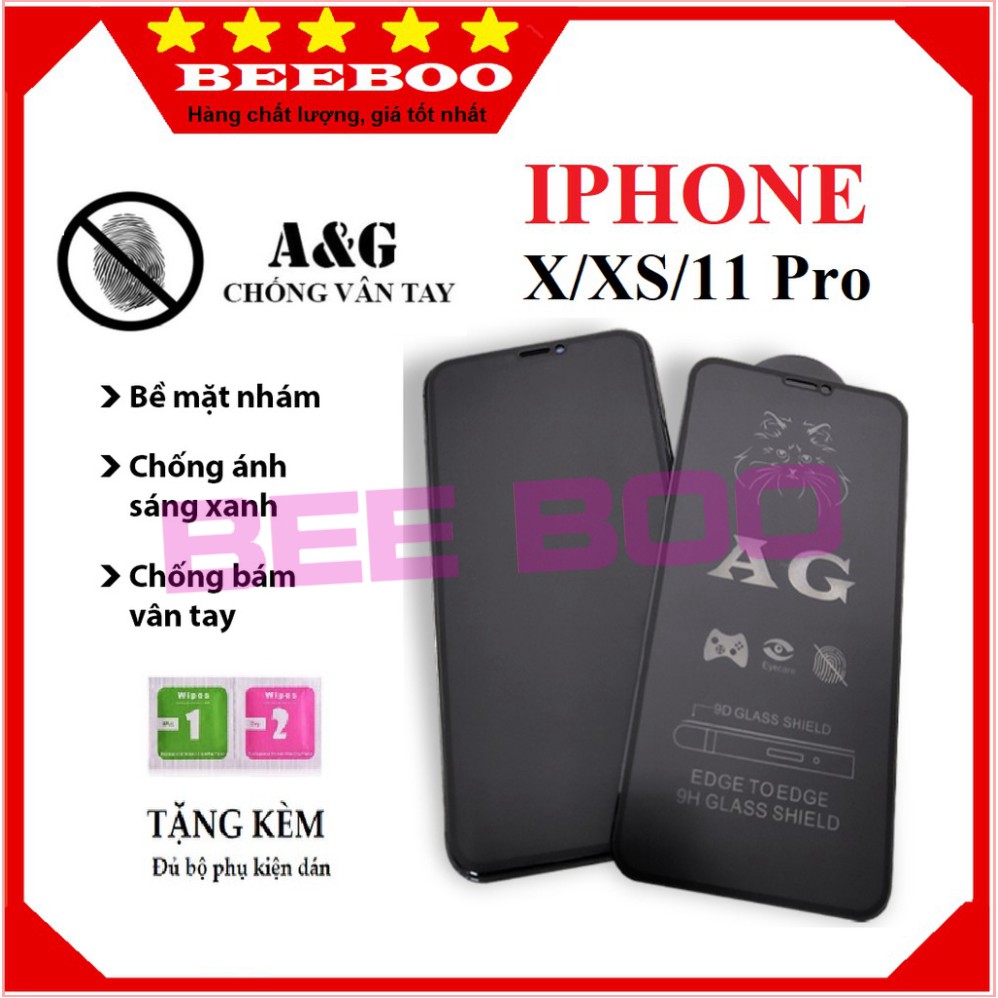 Kính Cường Lực Iphone X/ XS/ 11Pro Chống Vân Tay - Full màn hình - Độ cứng 9H  [FreeShip_50K]