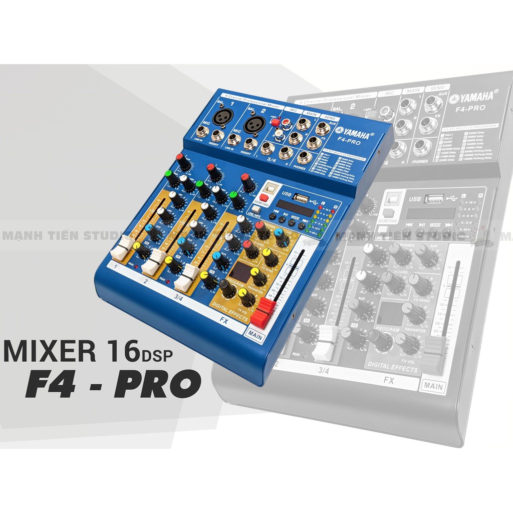 Bàn trộn Mixer F4 Pro - Tích hợp vang số 16 chế độ vang- Chuyển đổi thành soundcard livestream karaoke chỉ với 1 nút bấm