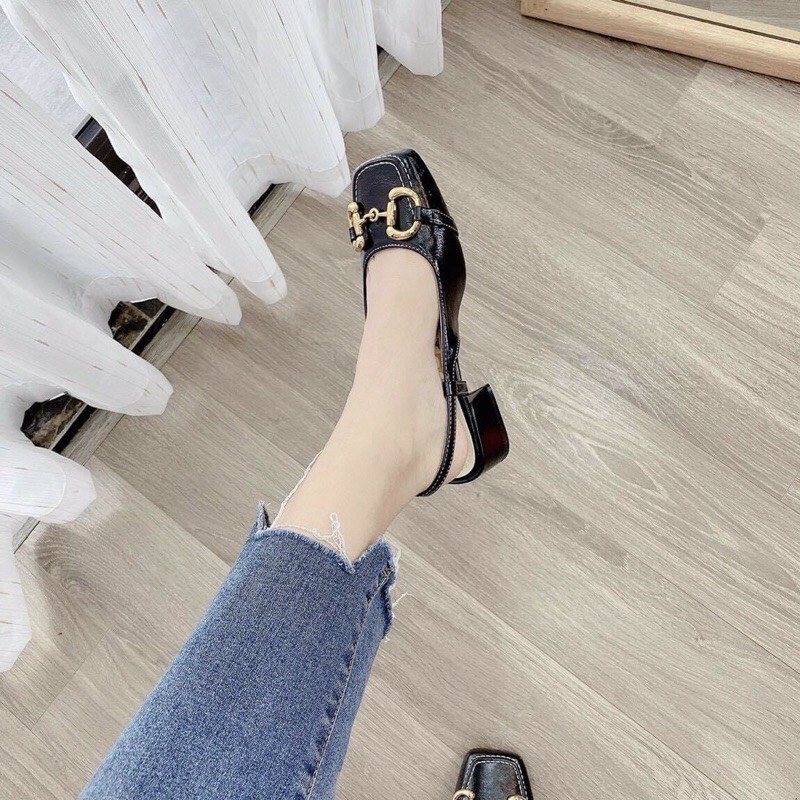 Giầy gót vuông 3p có đen và kem