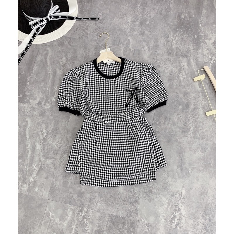 Set dạ len nơ cổ sang chảnh