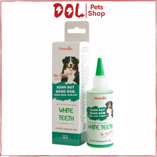 VEMEDIM WHITE TEETH 100ml -Nước súc miệng đánh bay mảng bám, trắng răng, thơm mát dùng cho CHÓ MÈO