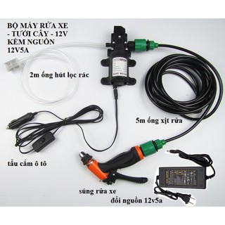 Máy rửa xe tăng áp mini - Tặng kèm bộ chuyển dổi nguồn Adapter,máy bơm tăng áp 12V có thể điều chỉnh nước