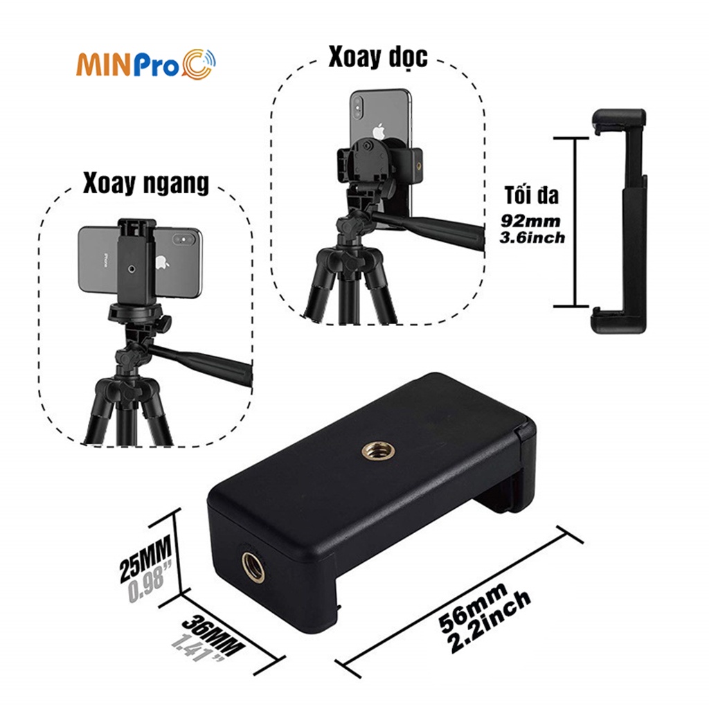 Giá đỡ điện thoại chụp ảnh kèm kẹp điện thoại 3 chân remote tương thích với nhiều dòng máy MINPRO