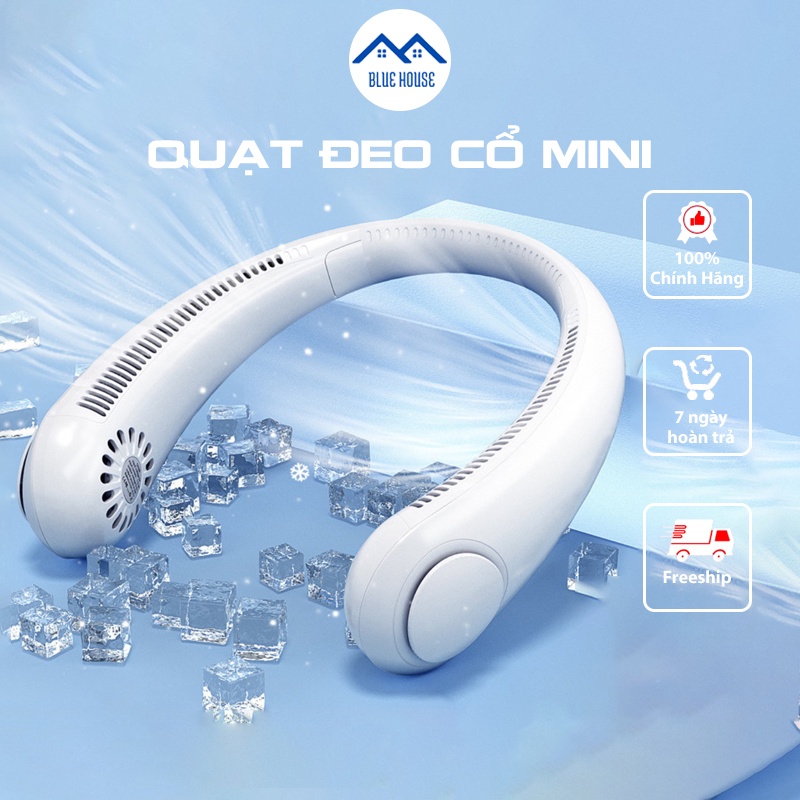 Quạt đeo cổ mini 3 chế độ 4000mAh tích điện có cổng sạc USB thời trang tiện lợi Blue House