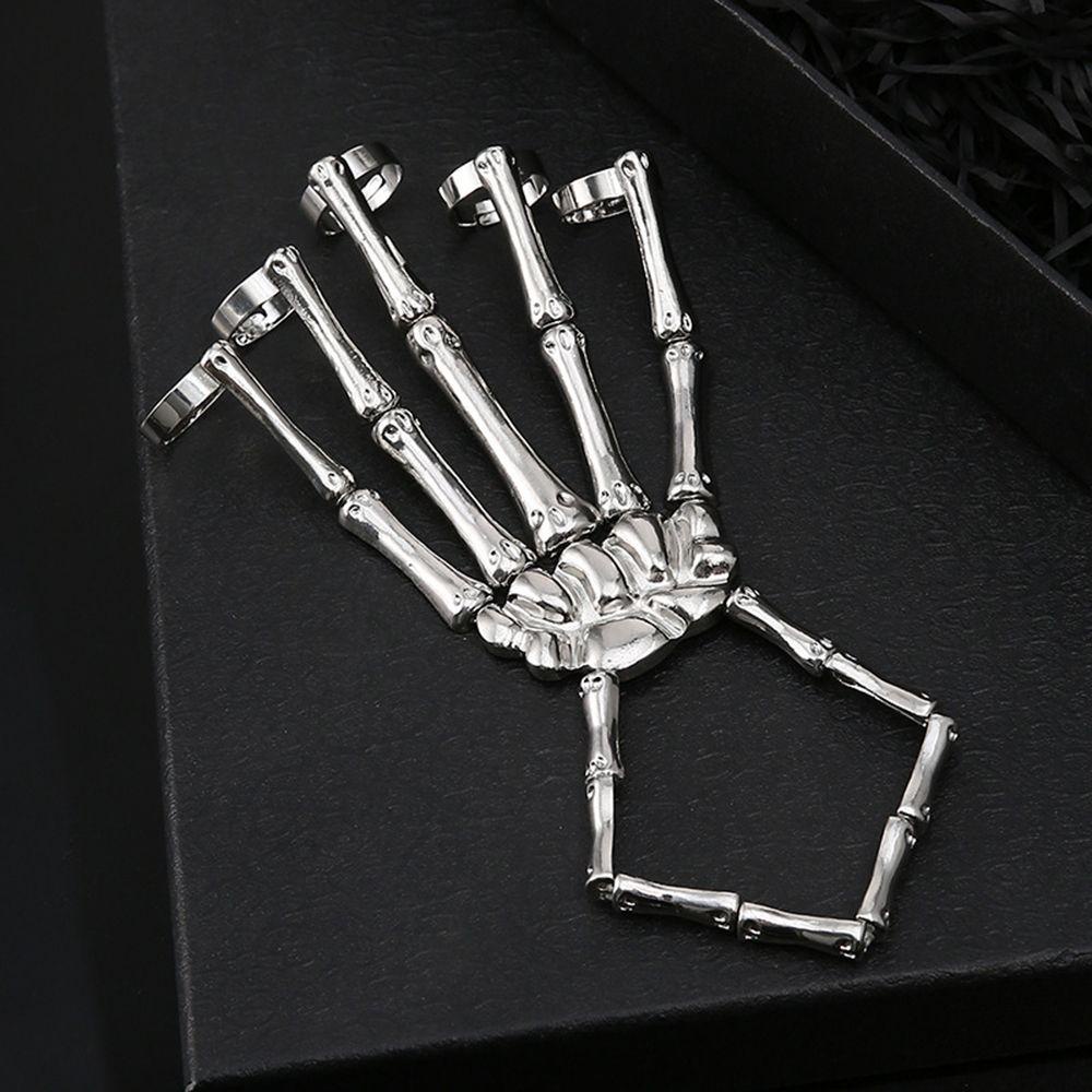 Vòng Tay Kim Loại Co Giãn Mặt Hình Đầu Lâu Phong Cách Gothic Punk Cho Nam Và Nữ