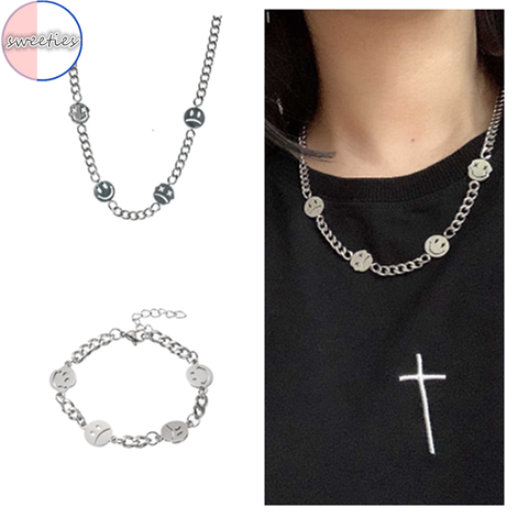 Dây Chuyền/Vòng Tay Unisex Bằng Thép Titan Mặt Trang Trí Biểu Tượng Cảm Xúc Phong Cách Hip Hop Punk Kiểu Hàn