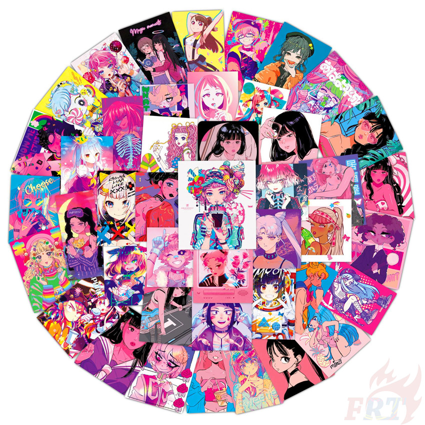 ❉ POP Pink Tokyo Girl - Series 04 Illustration Beauty Stickers ❉ 50Pcs/Set Waterproof DIY Fashion Decals Doodle Stickers