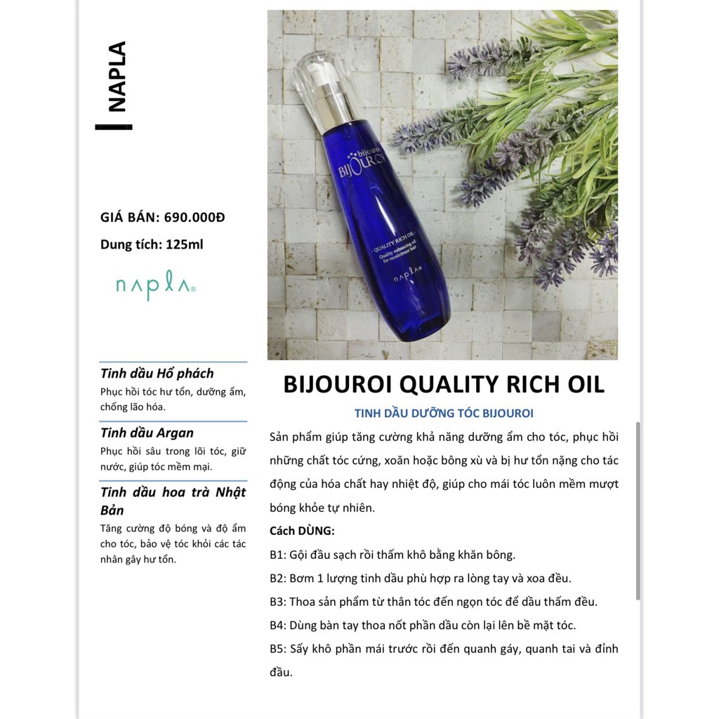 Tinh dầu dưỡng tóc NAPLA BIJOUROI QUALITY RICH OIL 125ml chính hãng