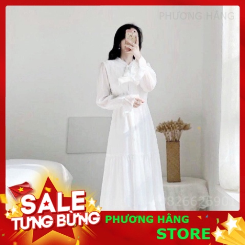 (new) VÁY BABYDOLL Nữ Dài Tay Buộc Nơ dáng suông - YUMI Dress - Đầm Maxi Tay Chun Bèo Tầng - PH💎👑