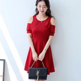 BTK13 Đầm xoè công sở hở vai