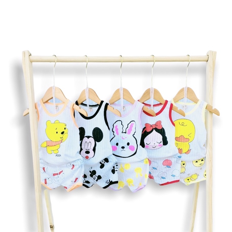 Bộ quần áo ba lỗ Cotton Giấy mùa hè cho bé từ 3-14kg, chất vải mềm mỏng, thoáng khí, thấm hút mồ hôi tốt