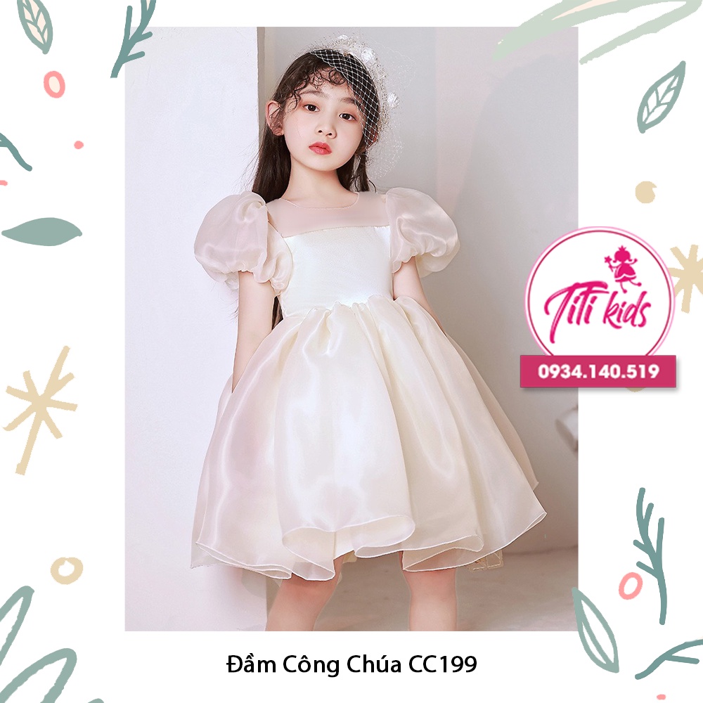 Váy Đầm Công Chúa Bé Gái Voan Da Tay Phồng CC199