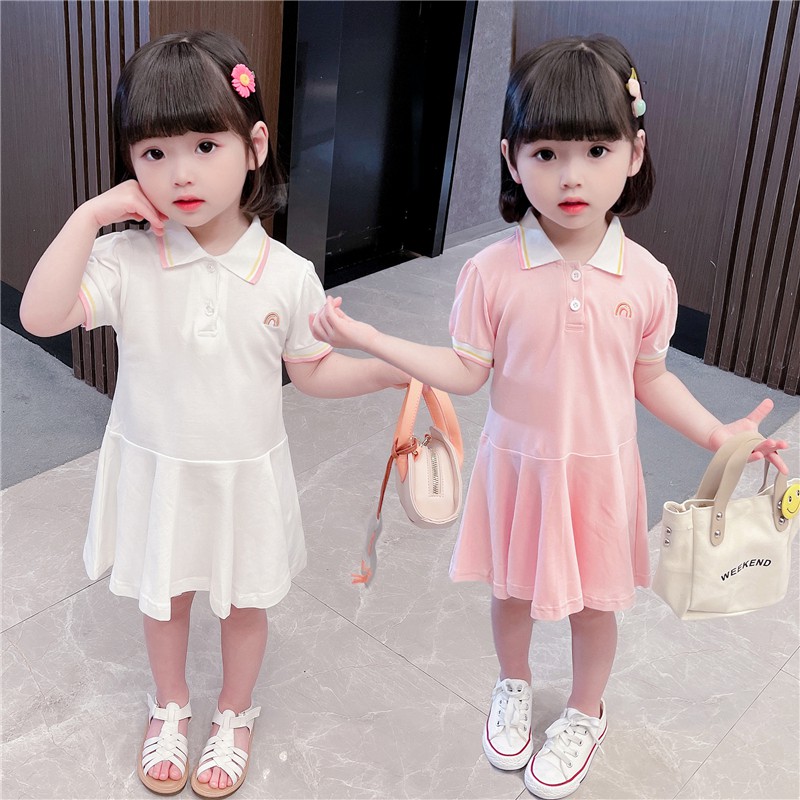 Trẻ em Mùa hè giản dị Váy Polo 2021 Bé gái Hàn Quốc Áo sơ mi ngắn tay Cô 1--6 Tuổi