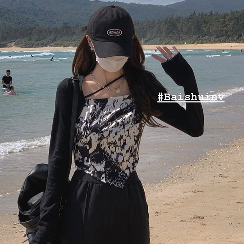 Áo Croptop Tay Dài Hoạ Tiết In Thiết Kế Trễ Vai Quyến Rũ | BigBuy360 - bigbuy360.vn