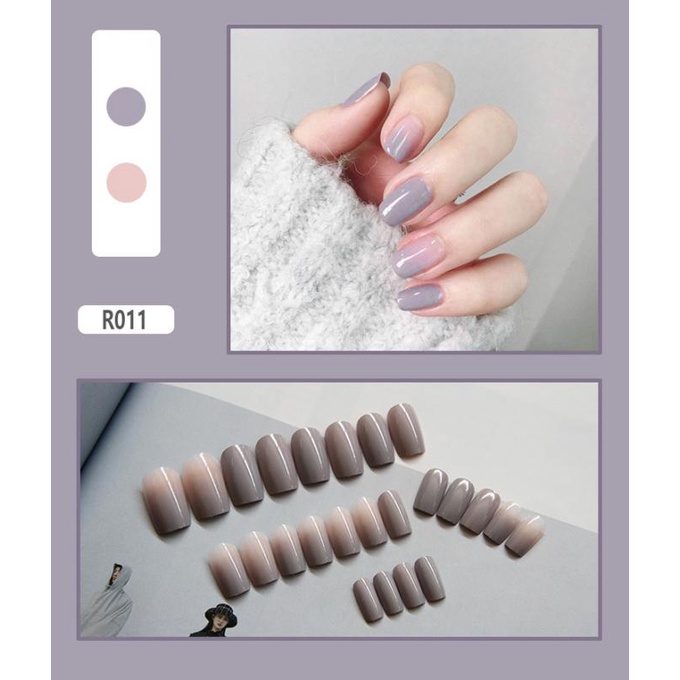 Set 24 Móng Tay Giả Màu Trắng Hồng Kiểu Pháp Cổ Điển Toàn Bộ