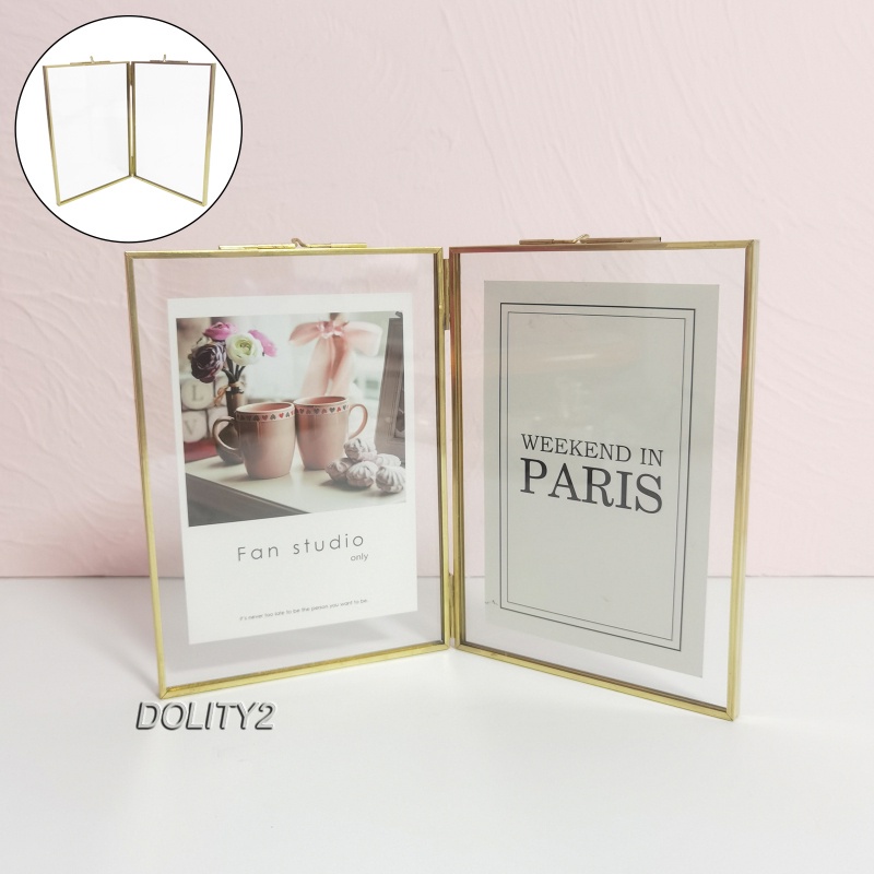 [Dolity2] Giá Đỡ Khung Ảnh Hai Mặt Màu Vàng Kim Trưng Bày