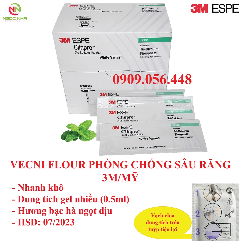 Gel bôi vecni flour chống sâu răng 3M Clinpro White Varnish, giúp bảo vệ men răng và trắng răng /Hàng chính hãng 3M-USA