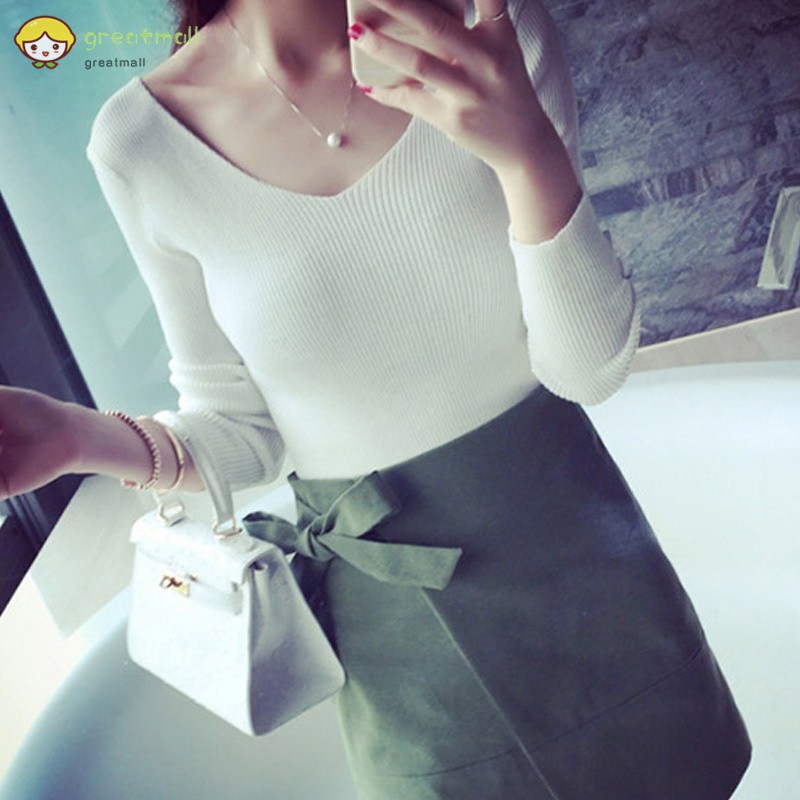 Áo Dệt Kim Tay Dài Thiết Kế Cổ Chữ V Thanh Lịch | BigBuy360 - bigbuy360.vn