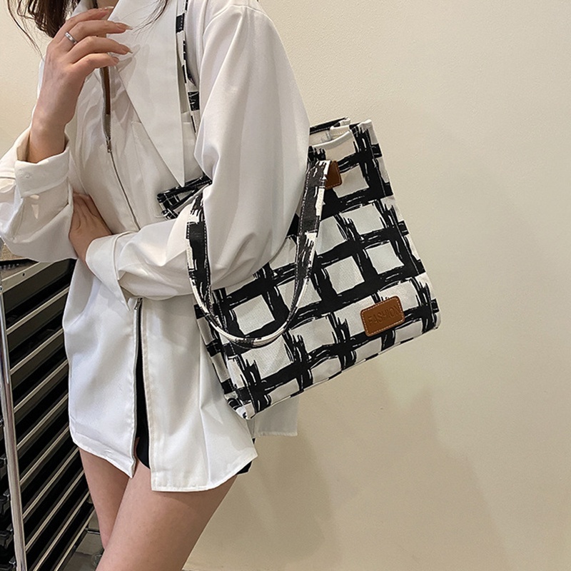 Túi đeo vai IELGY vải canvas cỡ lớn kẻ sọc kiểu retro thời trang cho nữ
