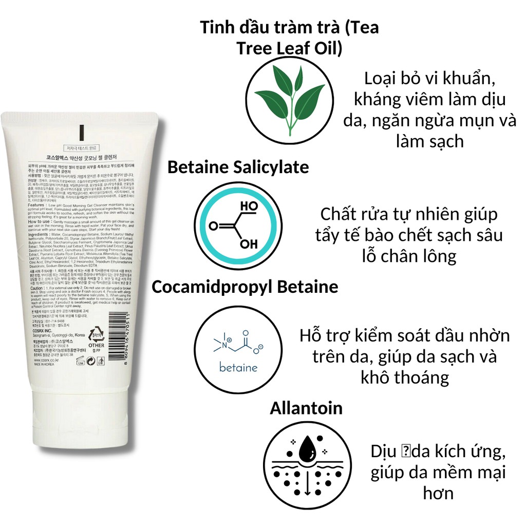 Sữa rửa mặt Cosrx Low PH Good Morning Gel Cleanser giảm mụn dịu nhẹ RM01 | BigBuy360 - bigbuy360.vn