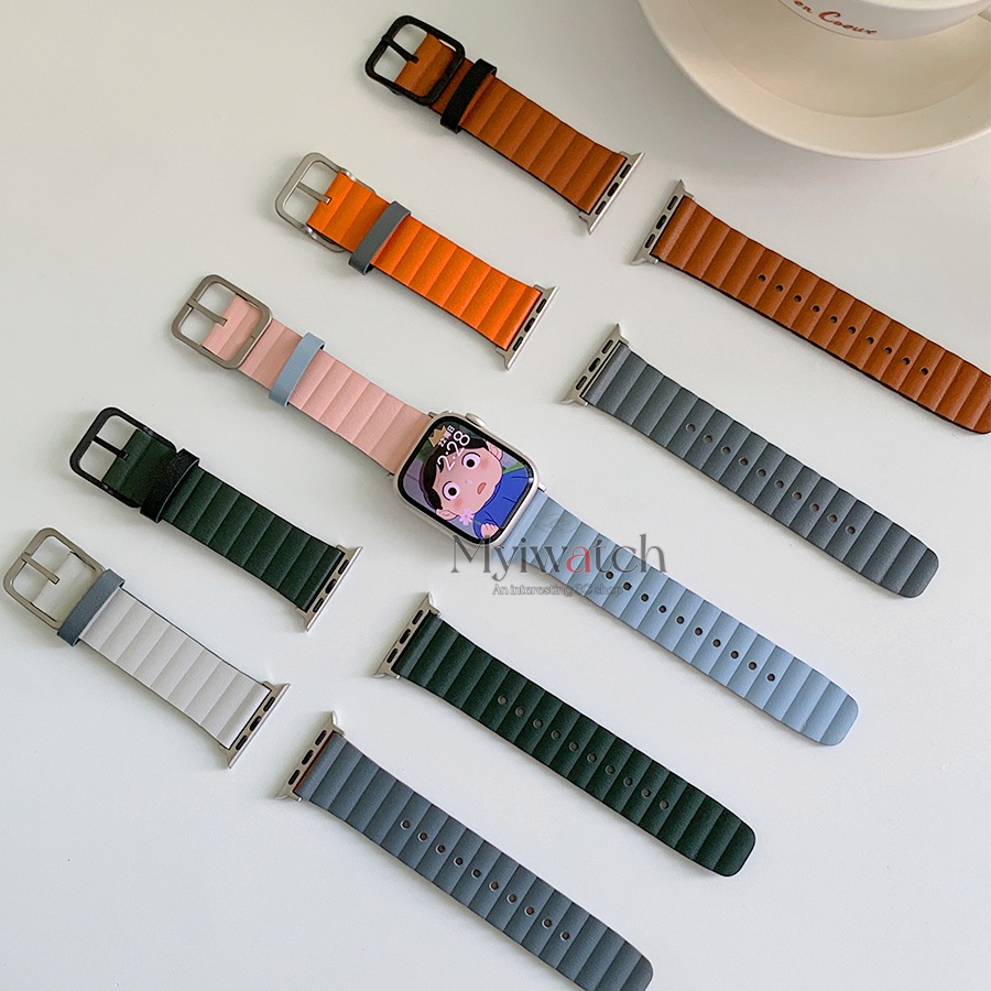 Dây Đeo Bằng Da Khóa Màu Sáng Tạo Cho Đồng Hồ Thông Minh Apple Watch Series 7 6 SE 5 4 3 2 1 41mm 45mm 38mm 42mm 40mm 44mm