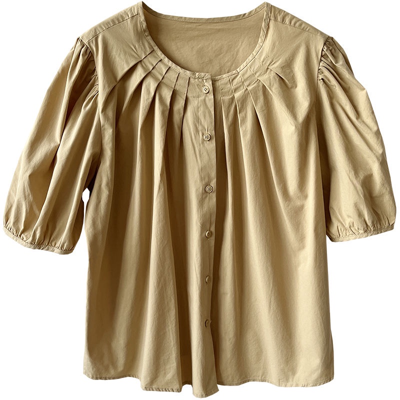 Áo Kiểu Cotton Tay Ngắn Phồng Cổ Tròn Dáng Rộng Thời Trang Mùa Hè Mới Cho Nữ