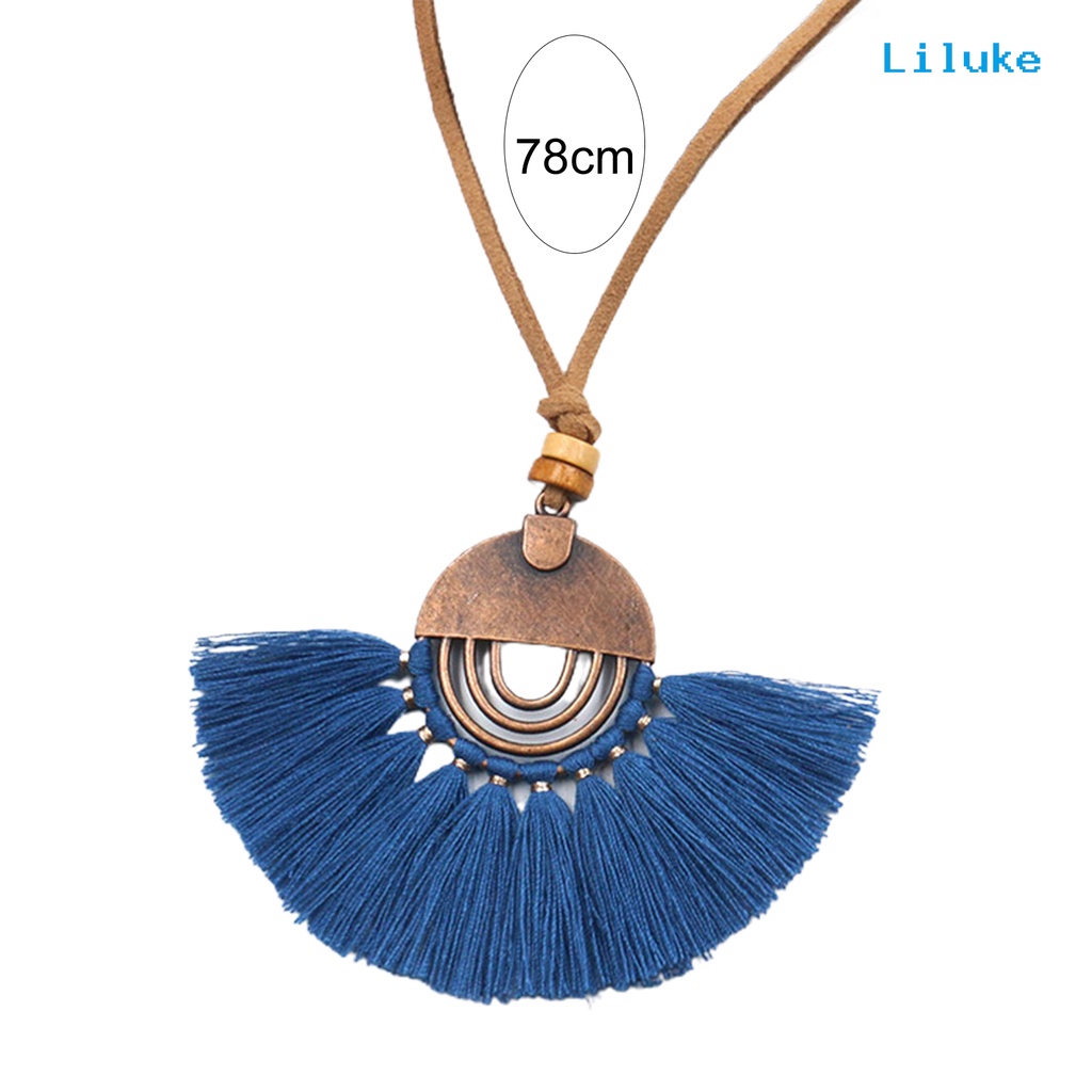 Vòng cổ Hợp Kim Trang Trí Mặt Hình Quạt Phối Tua Rua Phong Cách Bohemian Cho Nữ