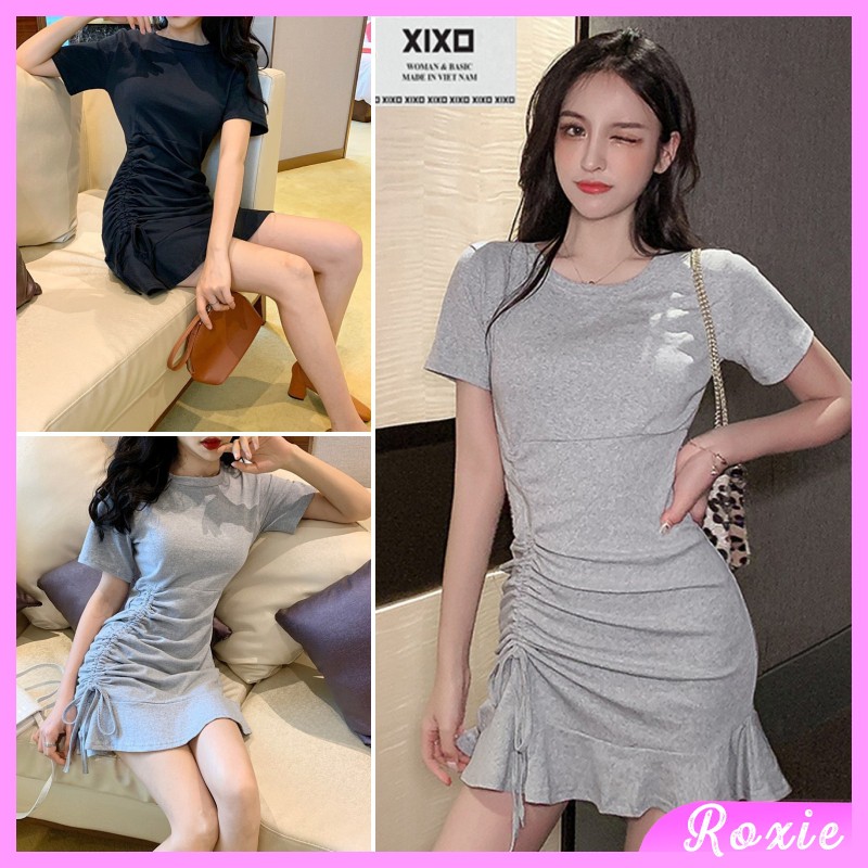 Váy body đuôi cá ngắn tay dây rút eo phong cách ulzzang - Roxie