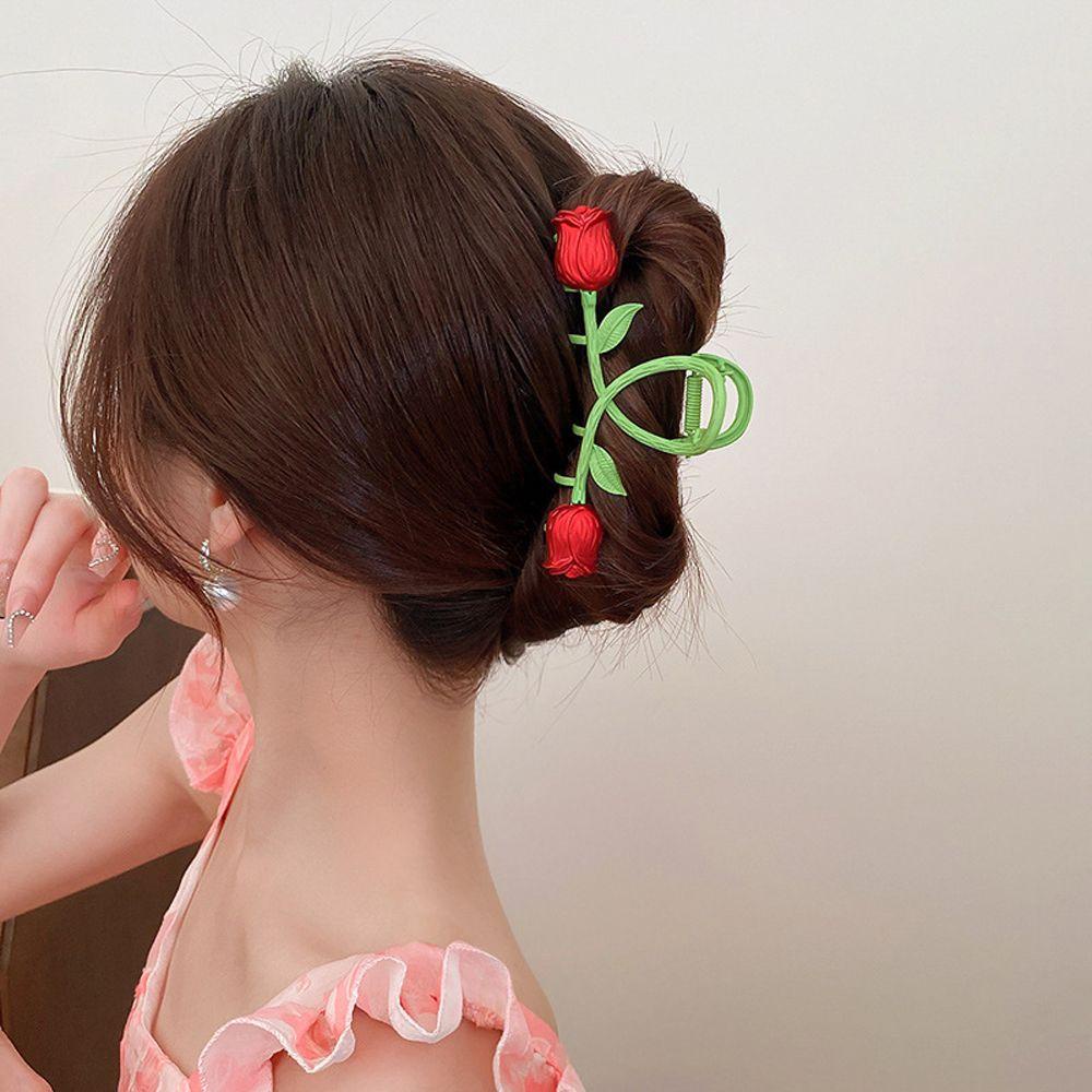 Kẹp Tóc Càng Cua Đính Hoa Hồng Thanh Lịch Cho Nữ