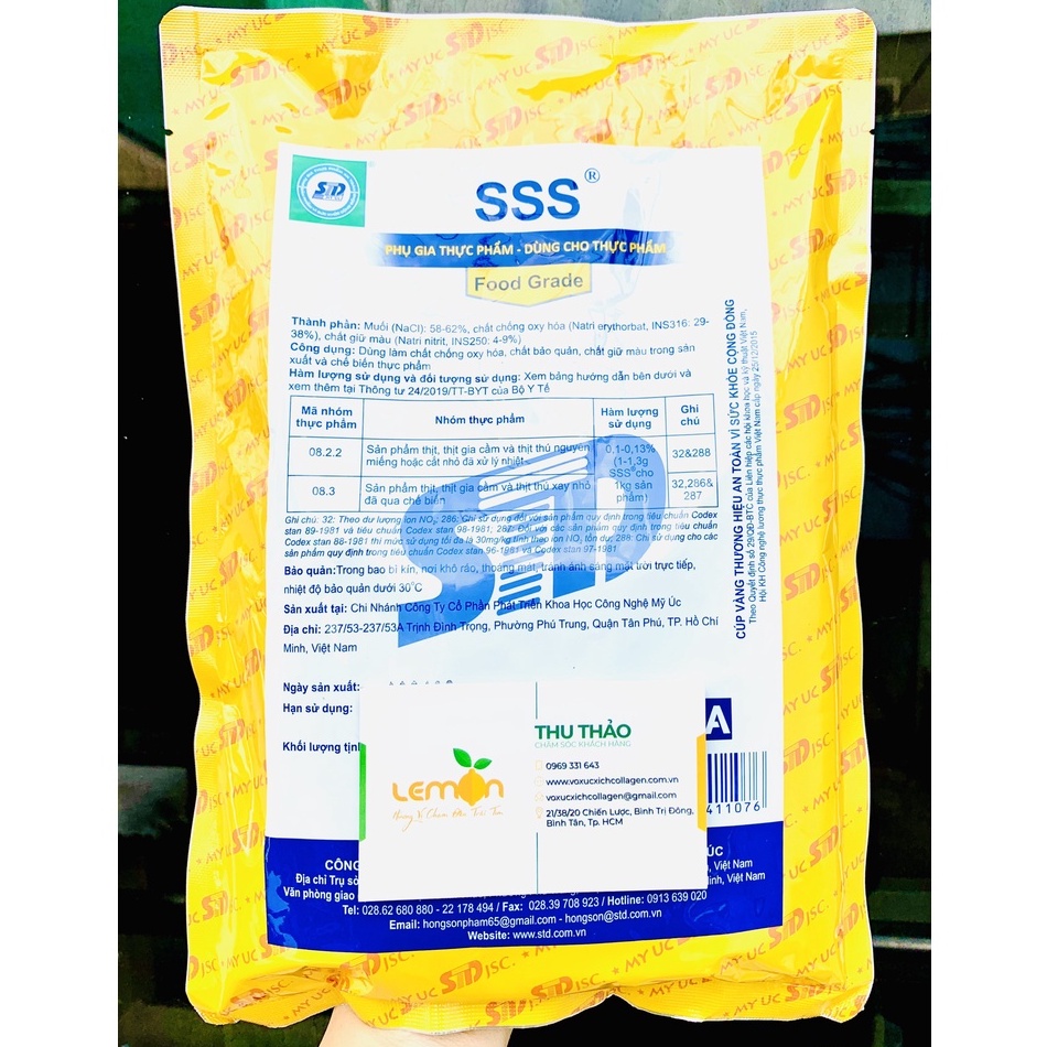 1Kg Muối đỏ SSS tạo màu đỏ hồng, chống oxy hóa cho giò me, lạp xưởng, xúc xích, giò chả, jambon, nem chua