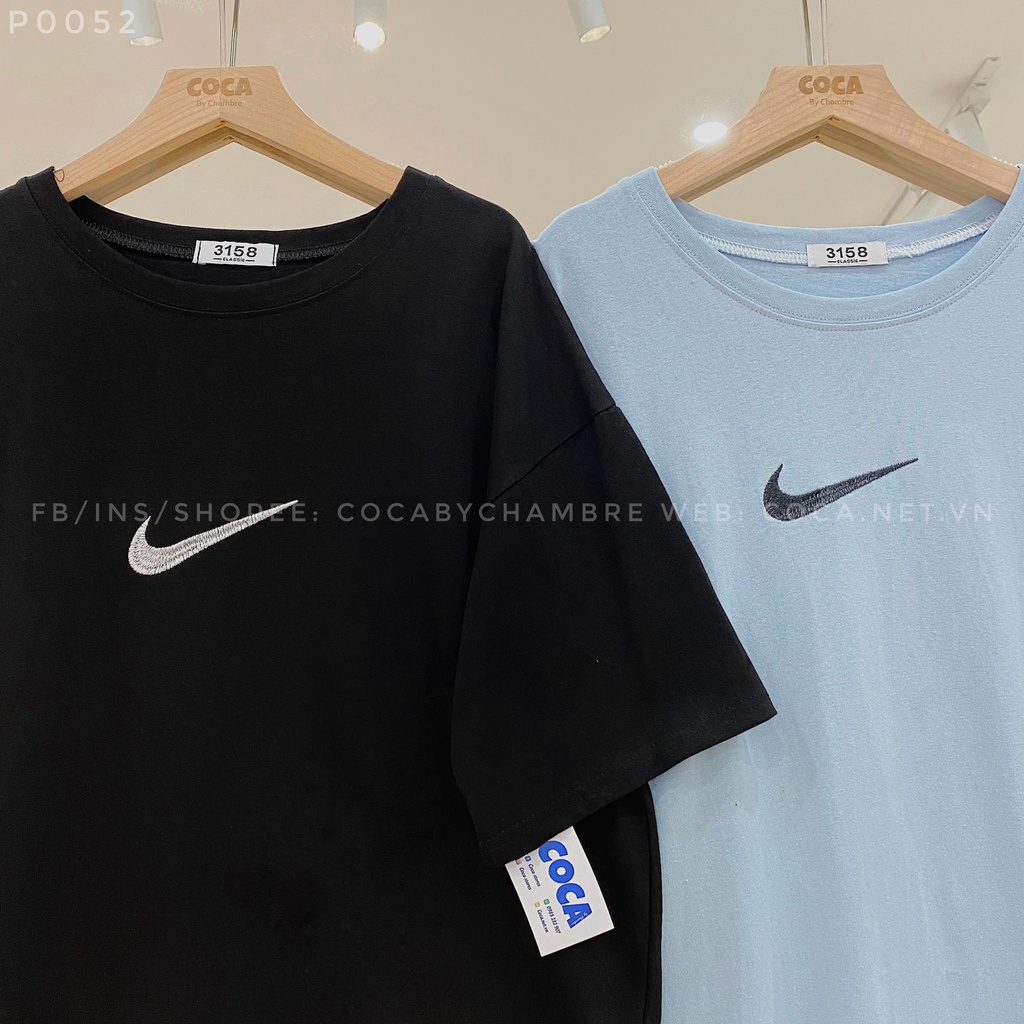 [P0052]☑️ Áo thun áo phông thêu logo form rộng unisex vải cotton mỏng mát (Có sẵn/ảnh thật)