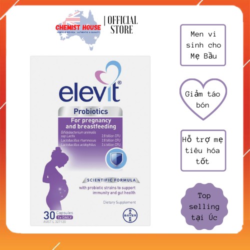 [Hàng Chuẩn ÚC] Elevit Probiotics For Pregnancy and Breastfeeding - Viên uống men vi sinh cho Mẹ bầu táo bón 30 viên