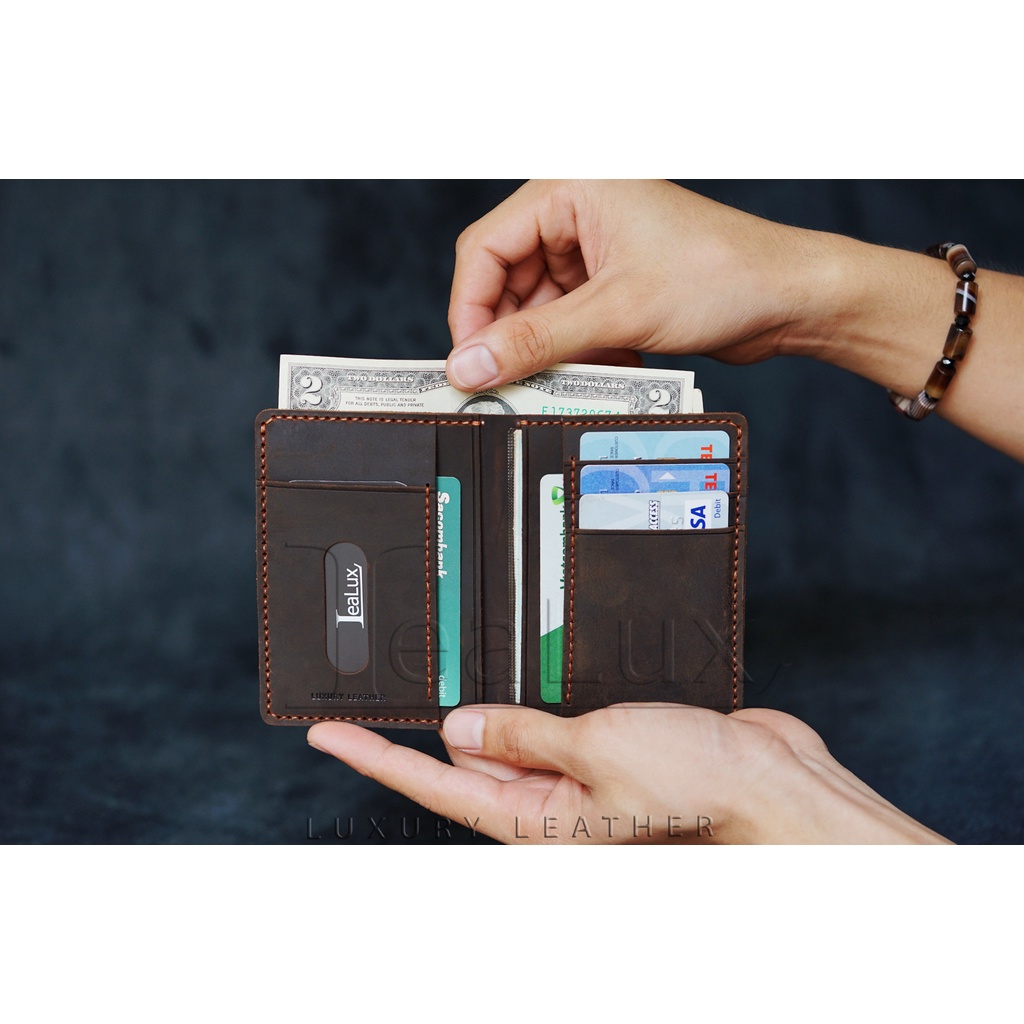 Ví Đứng Da Sáp Đựng Giấy Tờ Cũ Handmade LEALUX The Stand Wallet