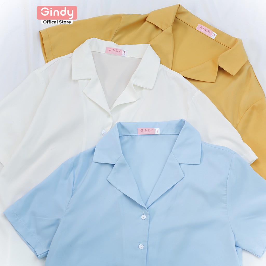 Áo sơ mi nữ trơn GINDY form rộng tay ngắn cổ bẻ vải lụa nhật dáng suông nhiều màu sơmi kiểu Hàn Quốc A5145 | BigBuy360 - bigbuy360.vn