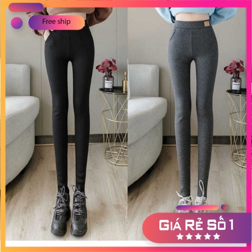 Quần Legging Gân Tăm Cao Cấp Lót Lông Mịn Giữ Nhiệt Cực Ấm Cạp Cao Gen Bụng Có Túi Tôn Dáng Co Giãn