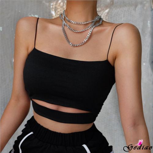 Ged♥Women Sexy Black Sleeveless Tank Tops Solid Cut Out Bustier | WebRaoVat - webraovat.net.vn