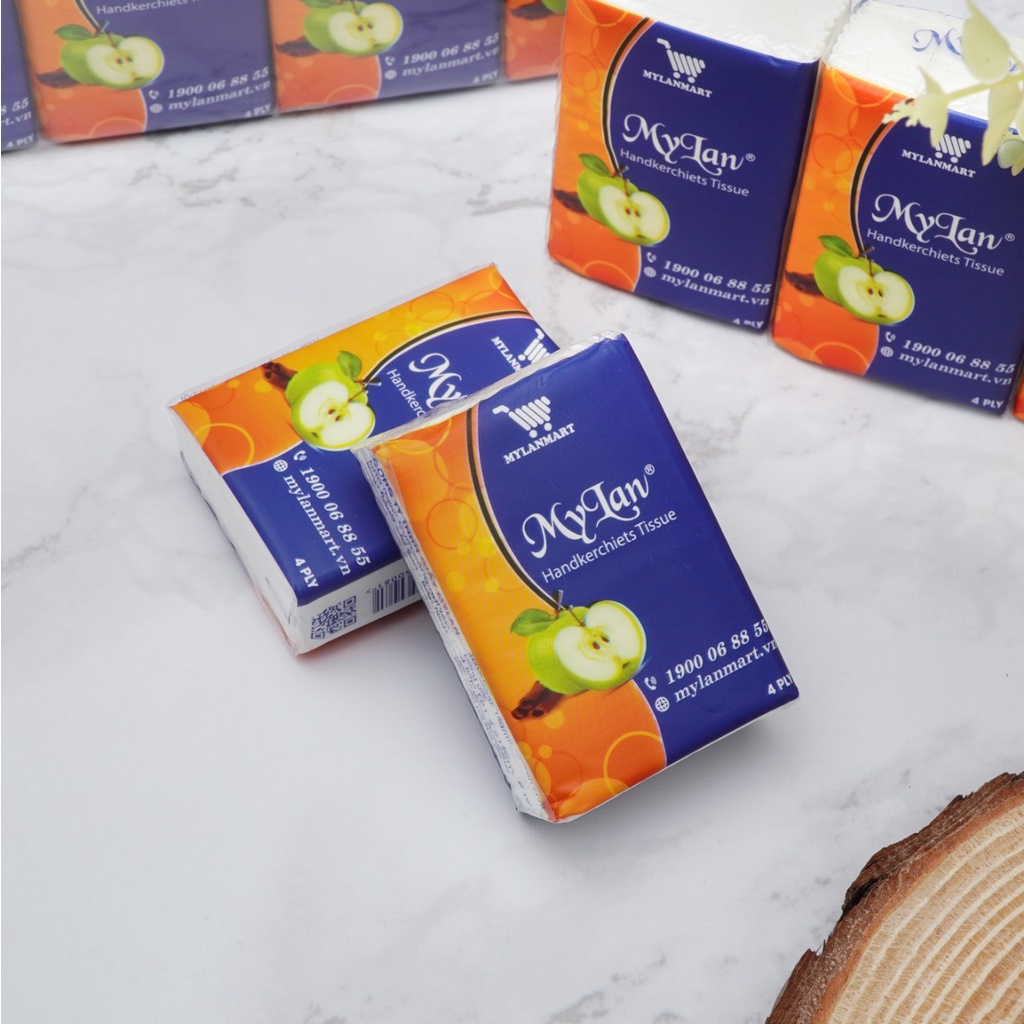 Khăn giấy ăn bỏ túi táo mylan, khăn giấy mini bỏ túi mùi hương táo tự nhiên