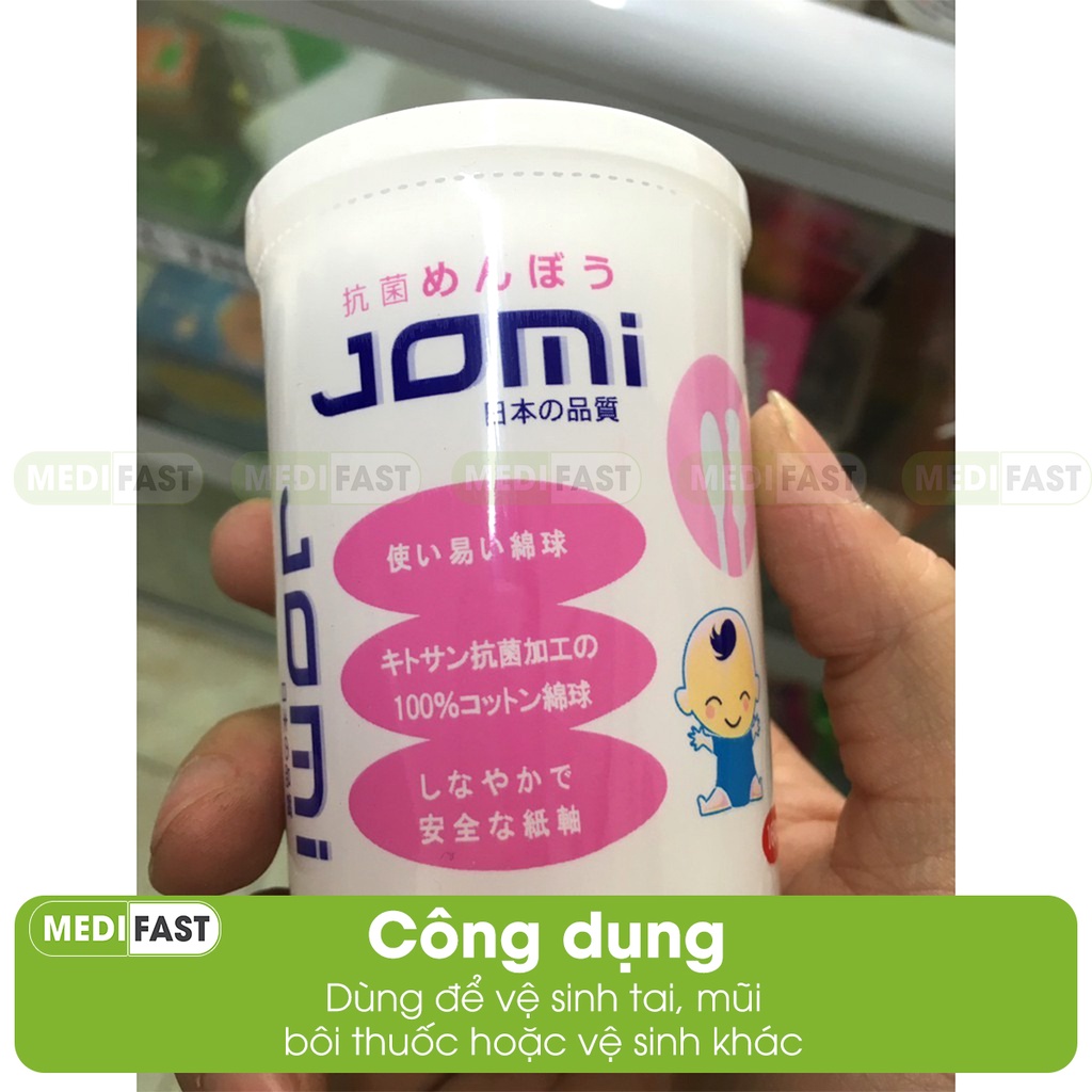 Tăm bông kháng khuẩn Jomi cho bé Lọ 160 que vệ sinh tai mũi hàng ngày từ Nhật Bản